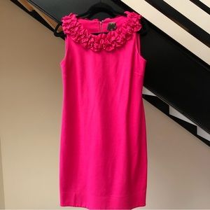 Women’s Hot Pink Sleeveless Dress, Boatneck Rosette Trim, Size 8